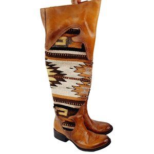 Freebird by Steven Sun Over The Knee Boots Brown Leather Aztec Blanket Women's 8